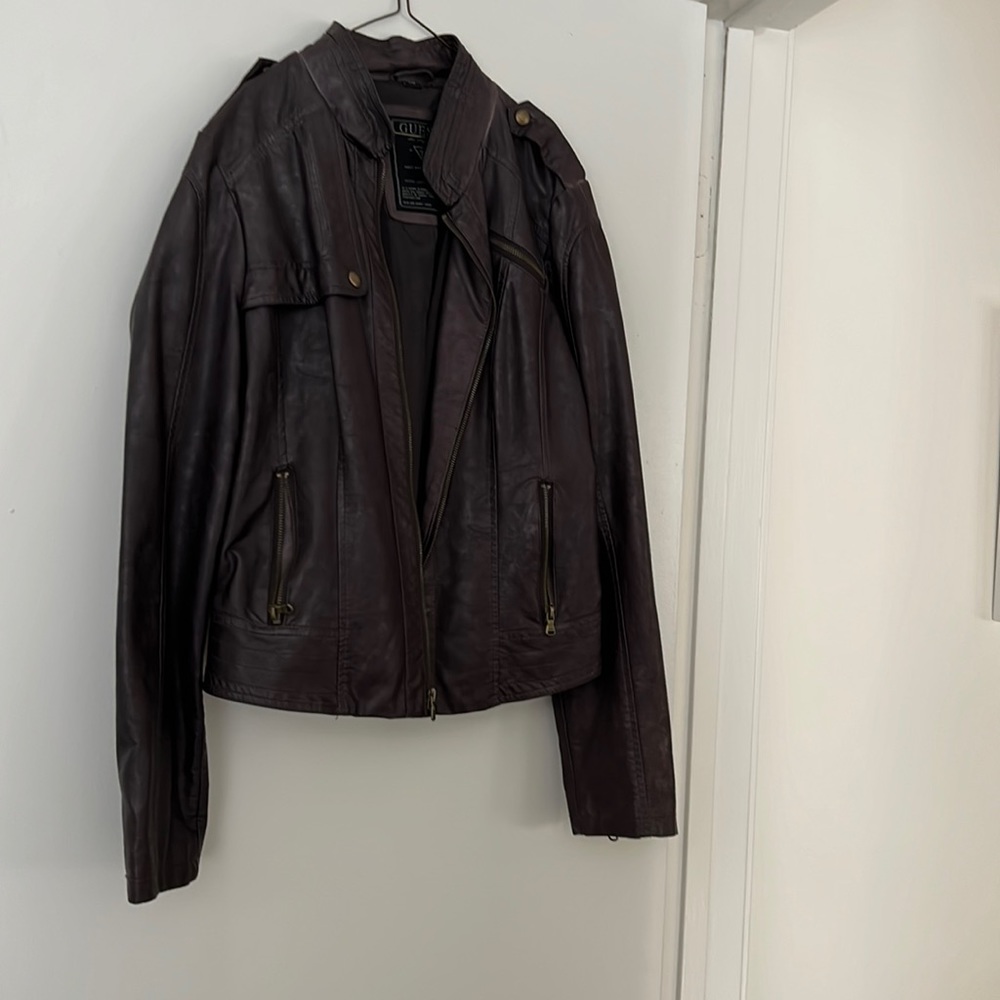 NWOT Womens leather jacket. Dark brown, almost black
